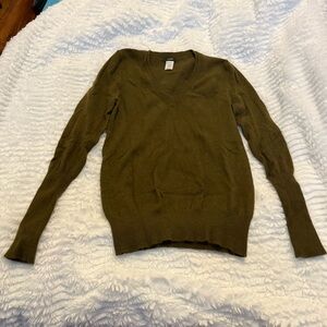 EUC J CREW Preppy Army Green V Neck Cashmere Blend Sweater, Small